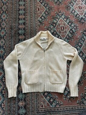 Moschino Jeans Cream Zip-Front Knit Sweater